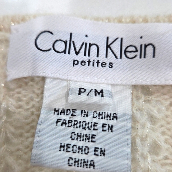 Calvin Klein Cream V-Neck Sweater Petites P/M - Picture 8 of 9